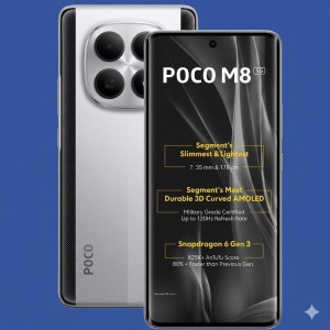 POCO M8 5G Smartphone – Frost Silver Ultra Edition (8GB RAM, 256GB Storage)
