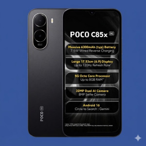 POCO C85x 5G Smartphone – Midnight Black Edition (4GB RAM, 64GB Storage)