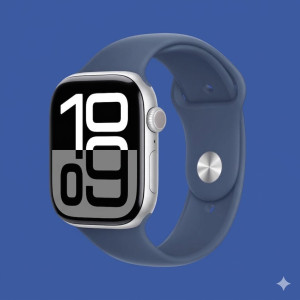 Apple Watch Series 10 GPS + Cellular 46mm Aluminium Smartwatch with Sport Band, Silver Denim