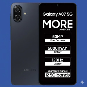 Samsung Galaxy A07 5G Smartphone 4GB RAM 128GB Storage Black Edition