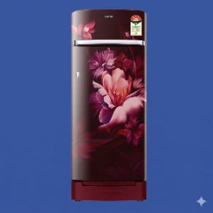 Samsung 215L 5 Star Direct Cool Single Door Refrigerator with Base Stand, Midnight Red Floral