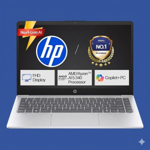 HP OmniBook 3 Ryzen AI 5 14-inch FHD Thin & Light Laptop, Natural Silver